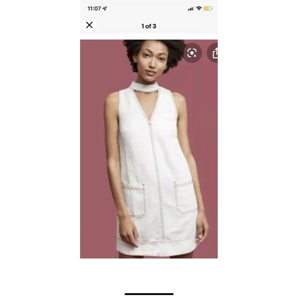 Holding Horses Anthropologie White Denim Jumper Dress-Large